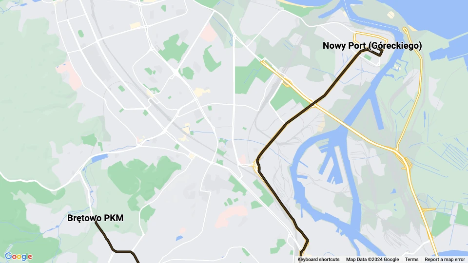 Gdańsk tram line 10: Brętowo PKM - Nowy Port (Góreckiego) route map