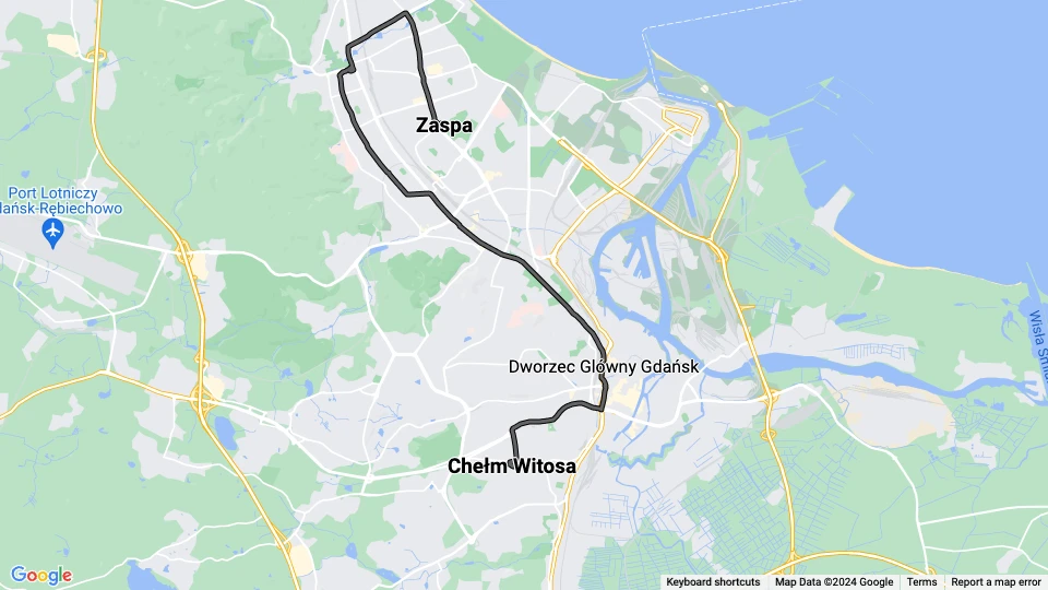 Gdańsk tram line 11: Zaspa - Chełm Witosa route map