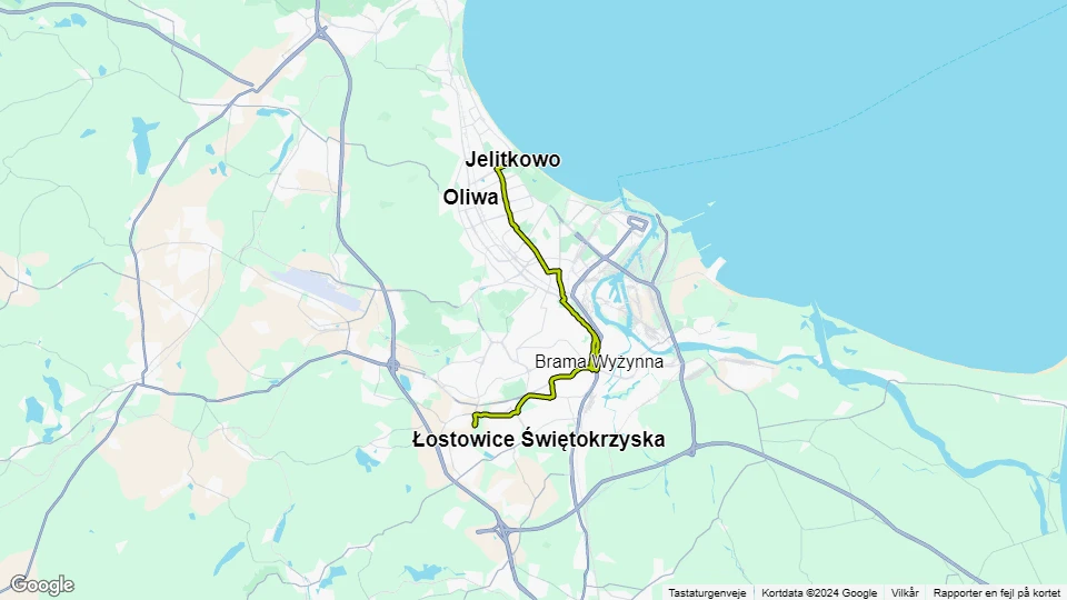 Gdańsk tram line 2: Jelitkowo - Lawendowe Wzgórze route map