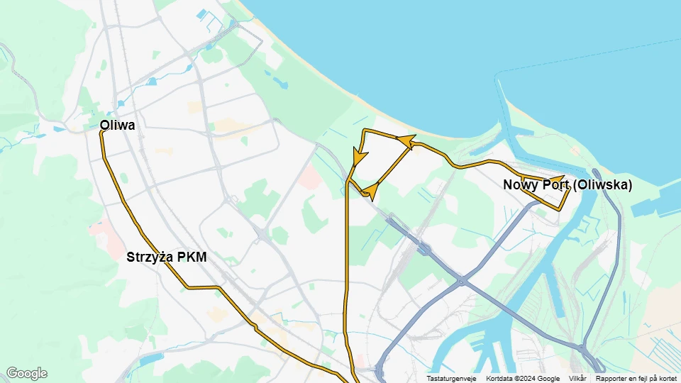 Gdańsk tram line 5: Oliwa - Nowy Port (Oliwska) route map