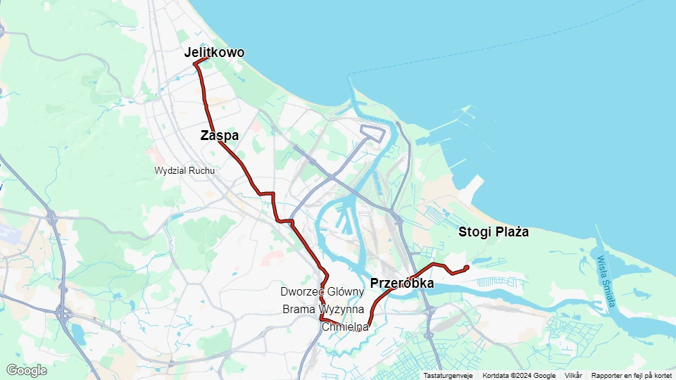 Gdańsk tram line 8: Jelitkowo - Stogi Pasanil route map