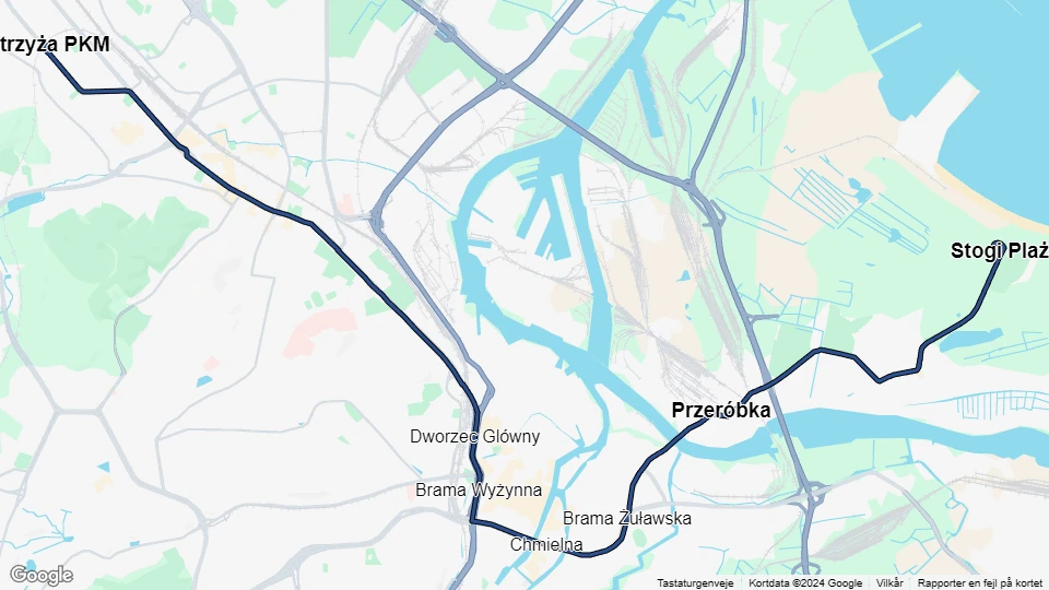 Gdańsk tram line 9: Strzyża PKM - Stogi Plaża route map