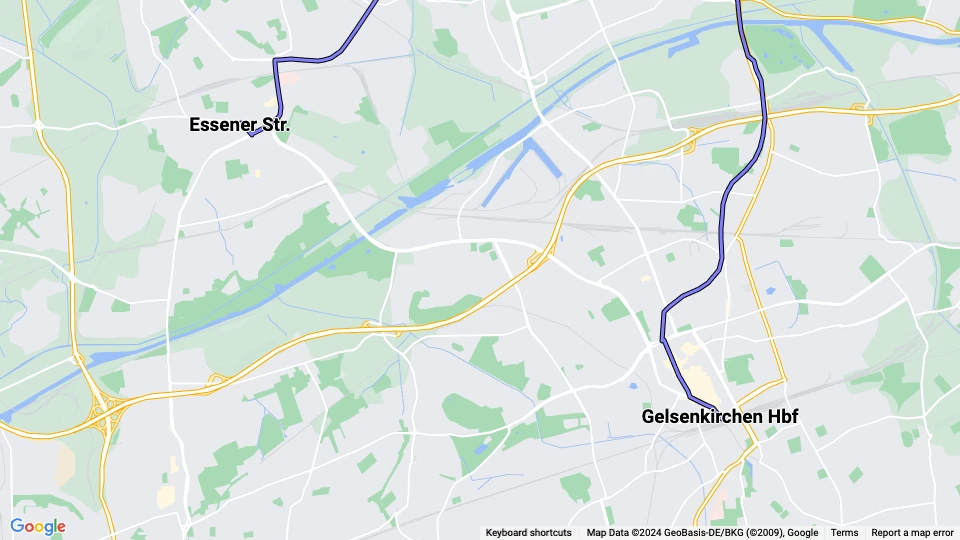 Gelsenkirchen tram line 301: Gelsenkirchen Hbf - Essener Str. route map