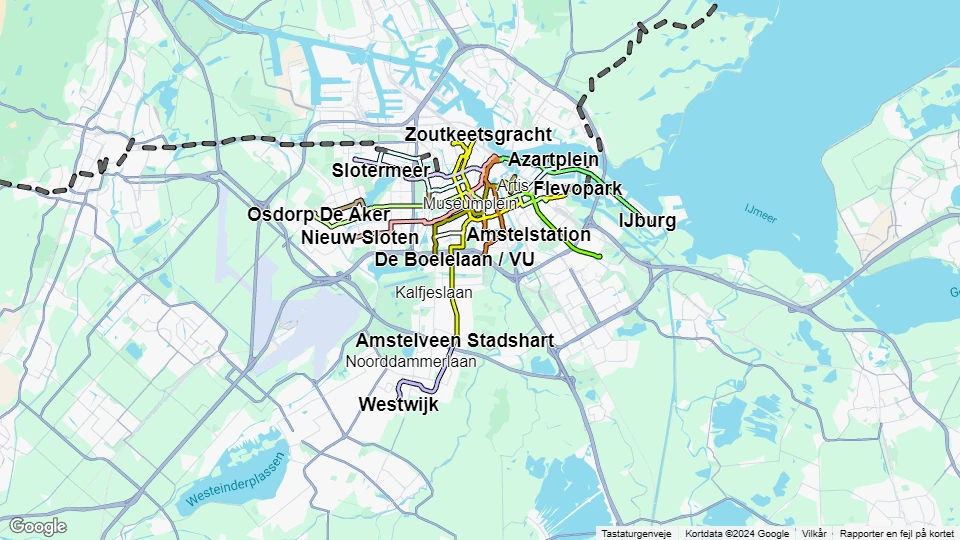 Gemeentevervoerbedrijf Amsterdam (GVB) route map