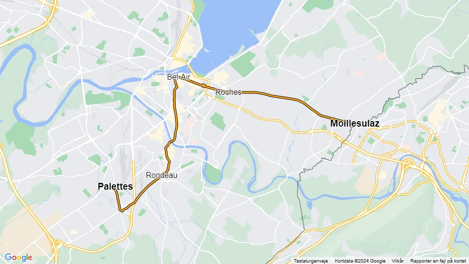 Geneva tram line 12: Palettes - Moillesulaz route map