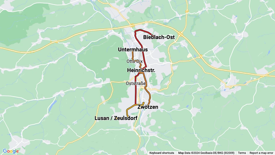 Geraer Verkehrsbetrieb (GVB) route map