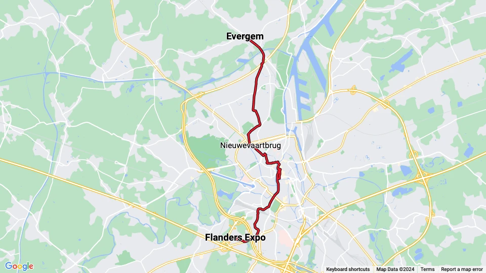 Ghent tram line 1: Flanders Expo - Evergem route map