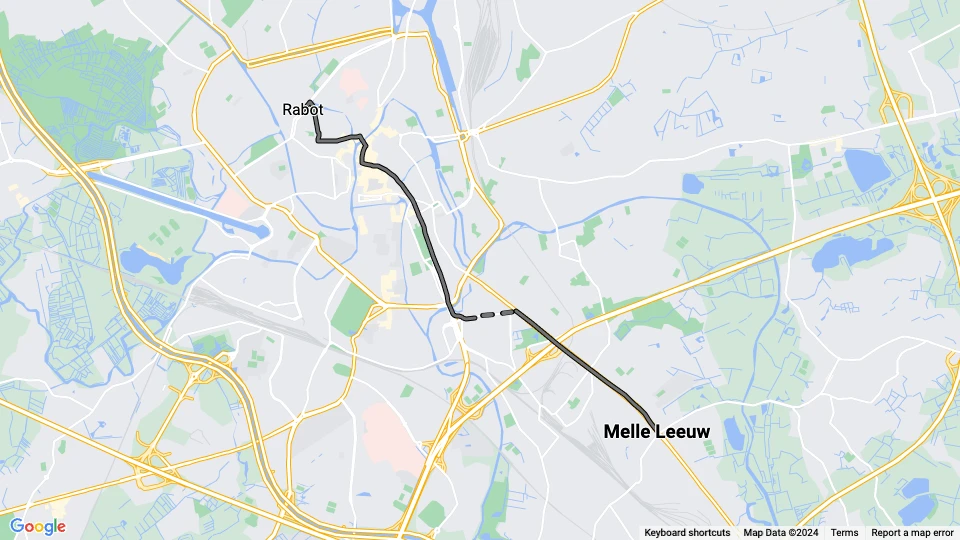 Ghent tram line 24: Melle Leeuw - Rabot route map