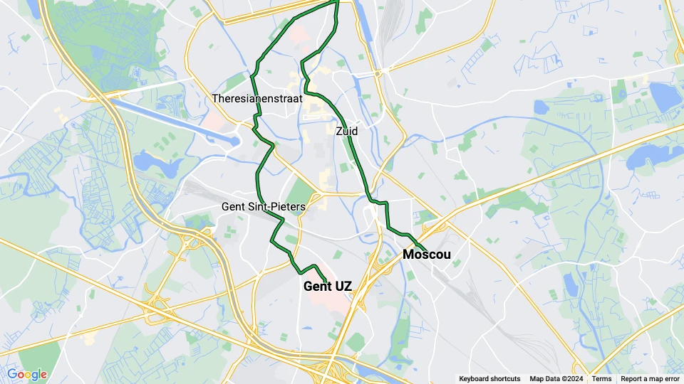 Ghent tram line 4: Gent UZ - Moscou route map
