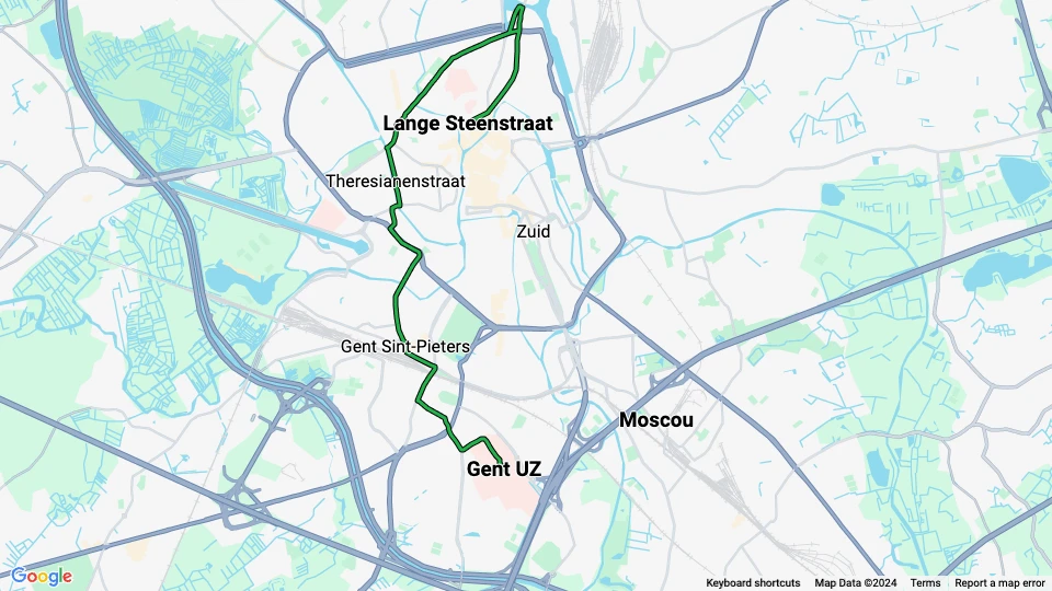 Ghent tram line T4: Gent UZ - Lange Steenstraat route map