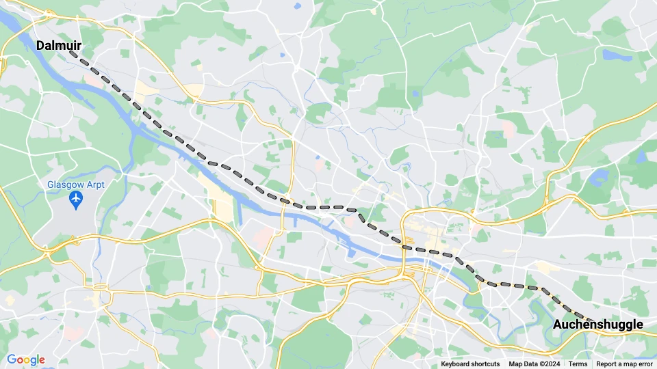 Glasgow tram line 9: Dalmuir - Auchenshuggle route map