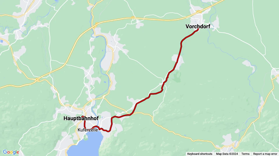 Gmünden tram line 174: Hauptbahnhof - Vorchdorf route map