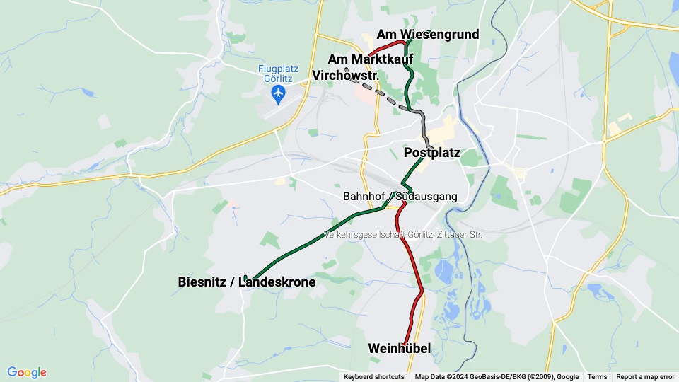 Görlitzer Verkehrsbetriebe (GVB) route map