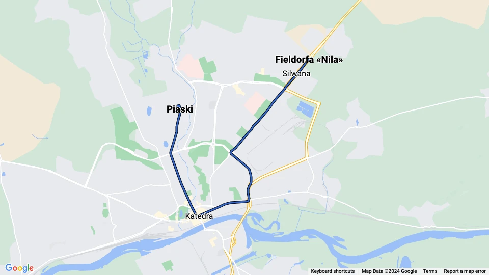 Gorzów Wielkopolski tram line 3: Fieldorfa «Nila» - Piaski route map