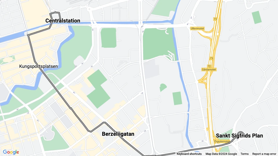 Gothenburg 12 (Lisebergslinjen): Centralstation - Sankt Sigfrids Plan route map