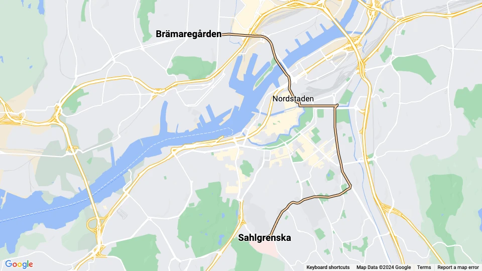 Gothenburg extra line 13: Sahlgrenska - Brämaregården route map