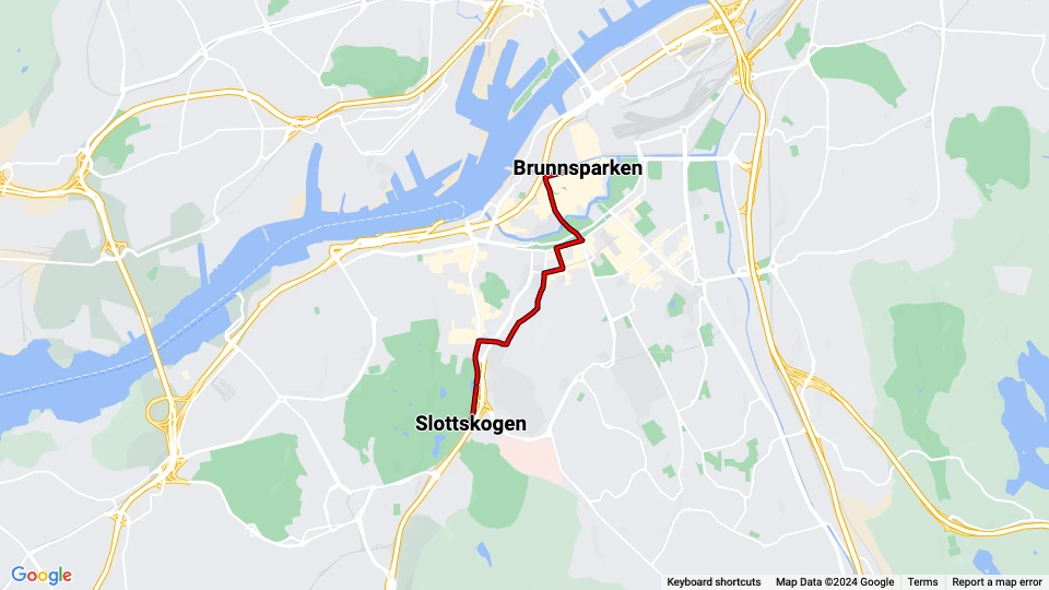 Gothenburg horse tram line: Slottskogen - Brunnsparken route map