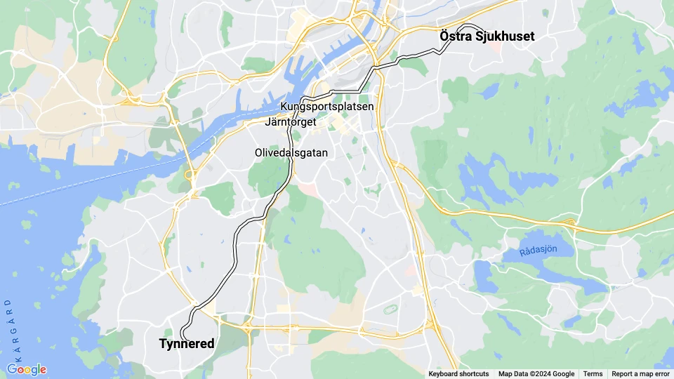Gothenburg tram line 1: Östra Sjukhuset - Tynnered route map