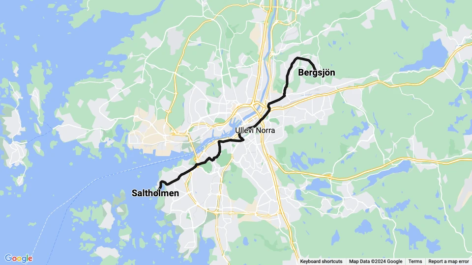 Gothenburg tram line 11: Saltholmen - Bergsjön route map