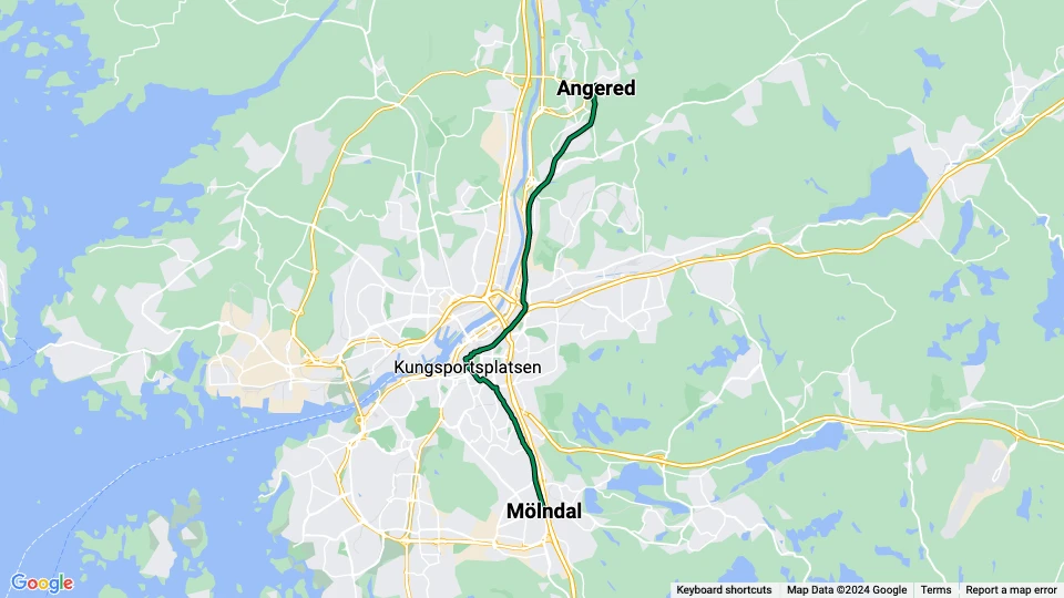 Gothenburg tram line 4: Mölndal - Angered route map