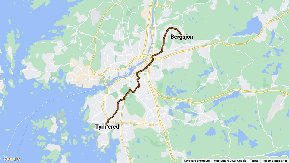 Gothenburg tram line 7: Tynnered - Bergsjön route map