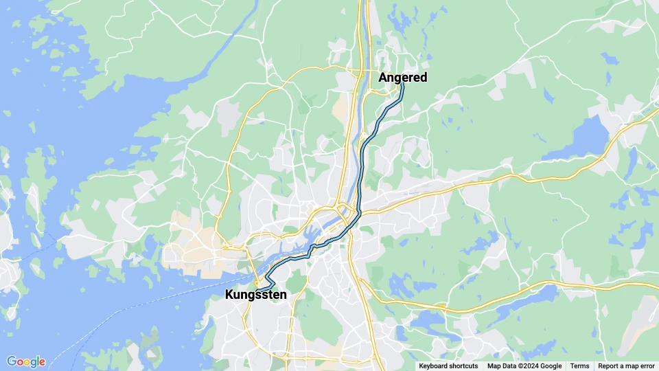 Gothenburg tram line 9: Angered - Kungssten route map