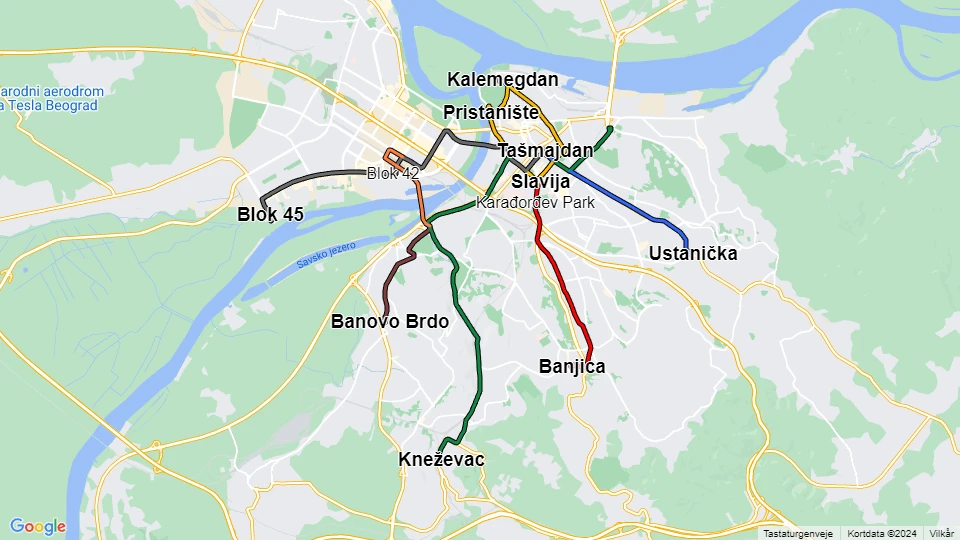 Gradsko Saobraćajno Preduzeće Belgrade (GSP) route map