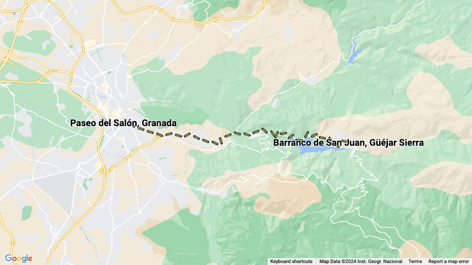 Granada regional line: Paseo del Salón, Granada - Barranco de San Juan, Güéjar Sierra route map
