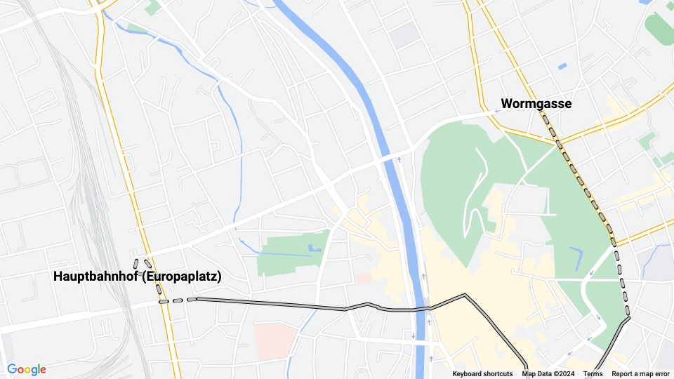 Graz tram line 2: Hauptbahnhof (Europaplatz) - Wormgasse route map
