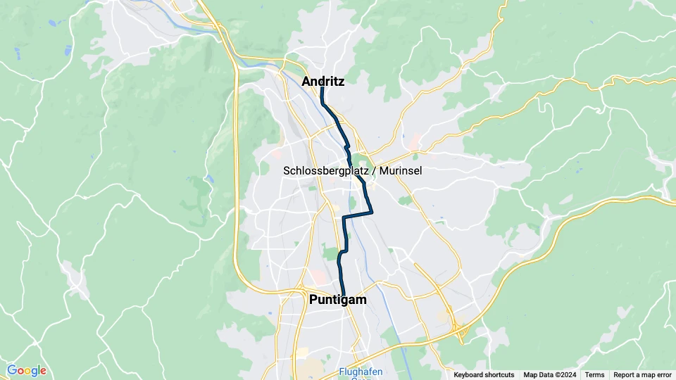 Graz tram line 5: Andritz - Puntigam route map