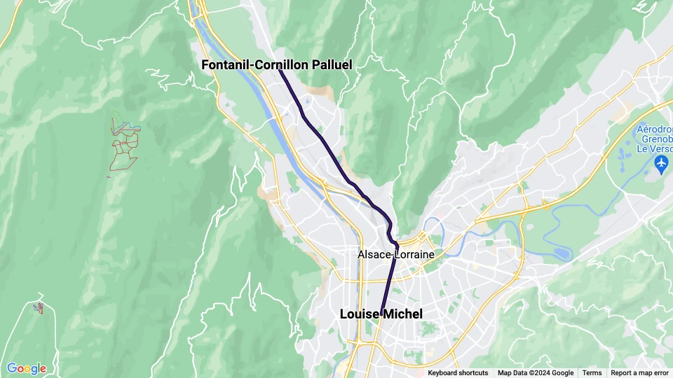 Grenoble tram line E: Fontanil-Cornillon Palluel - Louise Michel route map