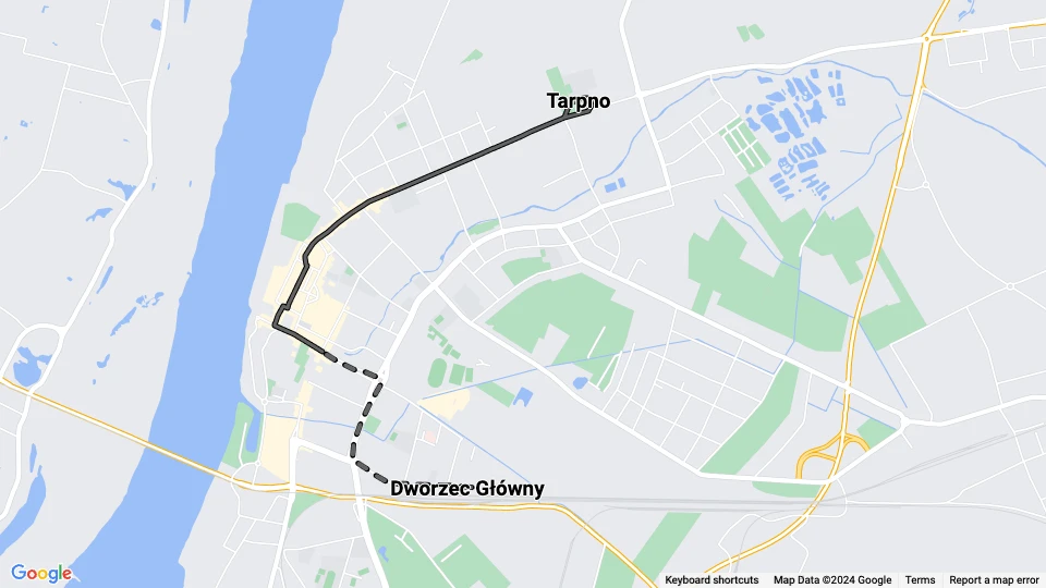 Grudziądz tram line 1: Tarpno - Dworzec Główny route map