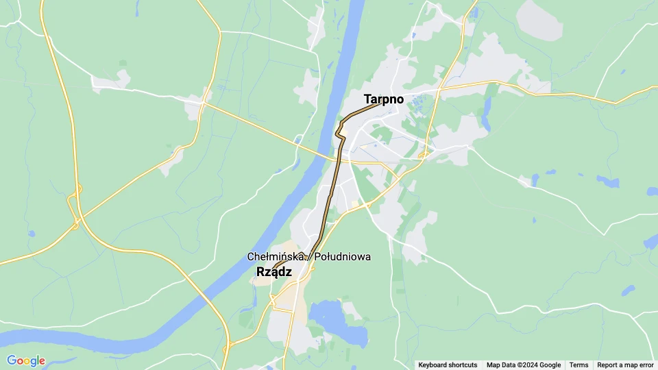 Grudziądz tram line T2: Rządz - Tarpno route map