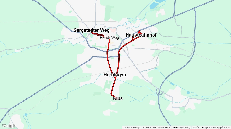 Halberstadt tram line 2: Hauptbahnhof - Sargstedter Weg route map