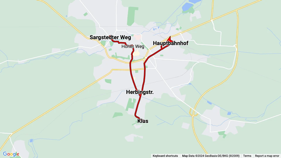 Halberstadt tram line 2 route map