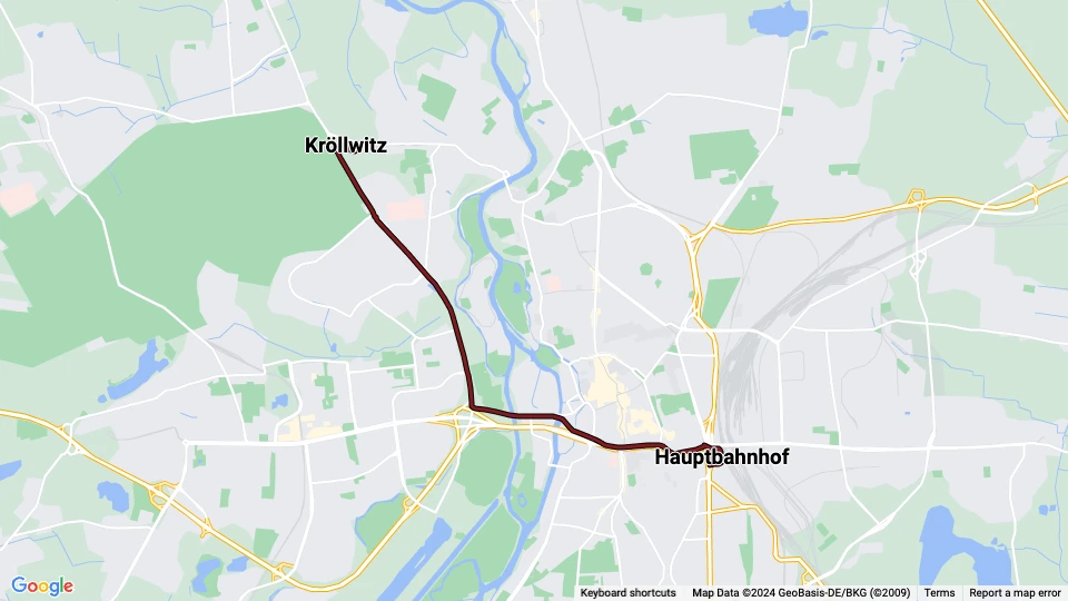 Halle (Saale) extra line 4: Kröllwitz - Hauptbahnhof route map