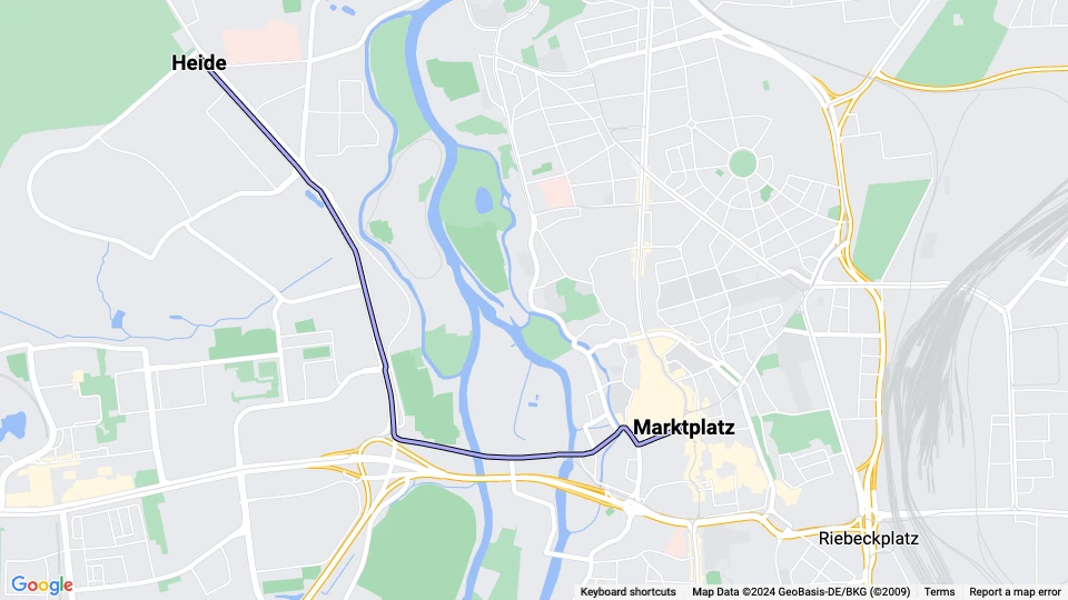 Halle (Saale) extra line 5E: Marktplatz - Heide route map
