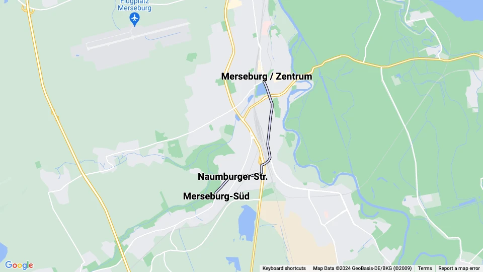Halle (Saale) extra regional line 15: Merseburg-Süd - Merseburg / Zentrum route map