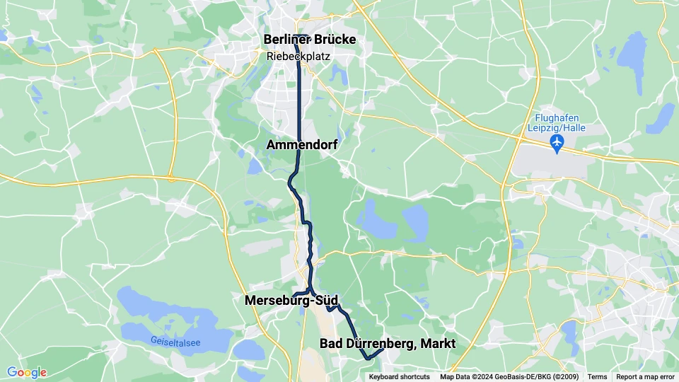 Halle (Saale) regional line 5: Bad Dürrenberg, Markt - Berliner Brücke route map