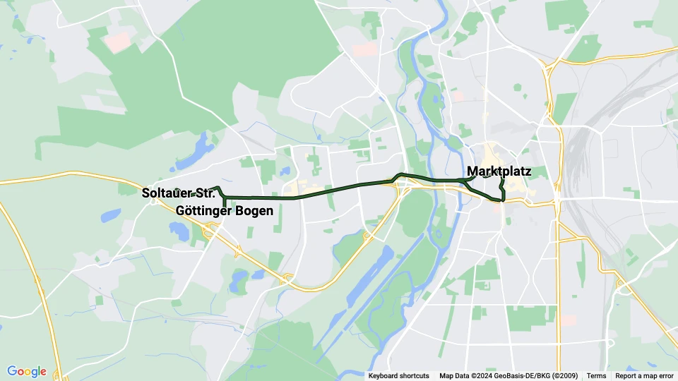 Halle (Saale) tram line 10: Göttinger Bogen - Marktplatz route map