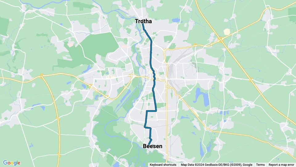 Halle (Saale) tram line 3: Beesen - Trotha route map
