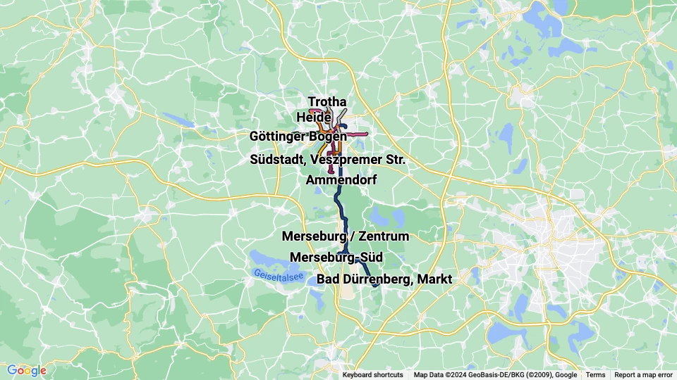 Hallesche Verkehr (HAVAG) route map