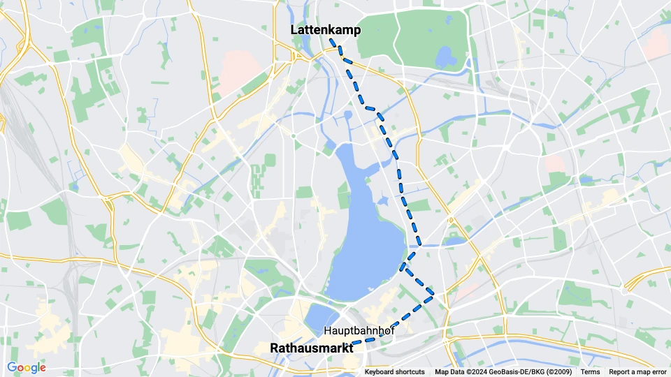 Hamburg tram line 1: Rathausmarkt - Lattenkamp route map