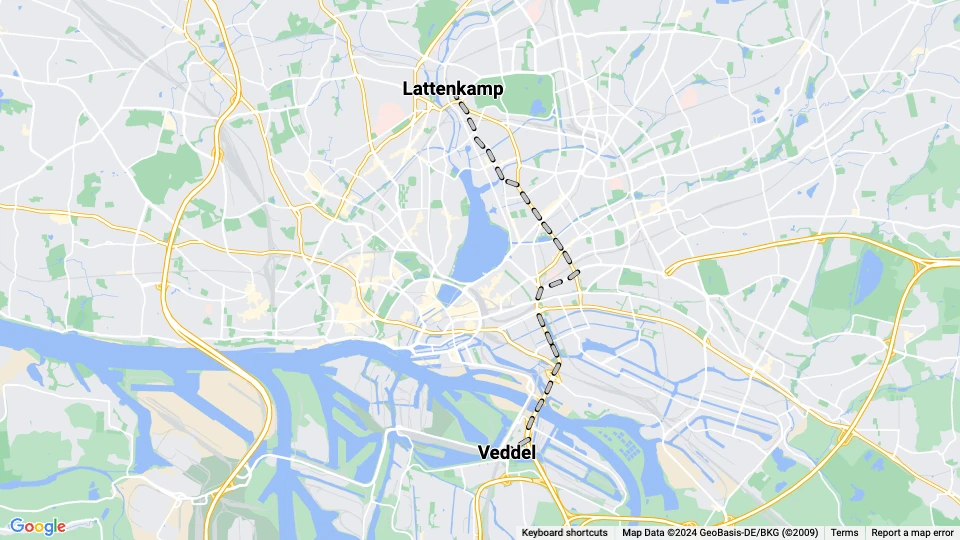 Hamburg tram line 14: Lattenkamp - Veddel route map
