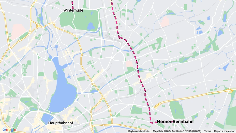 Hamburg tram line 15: Horner Rennbahn - Winterhude route map