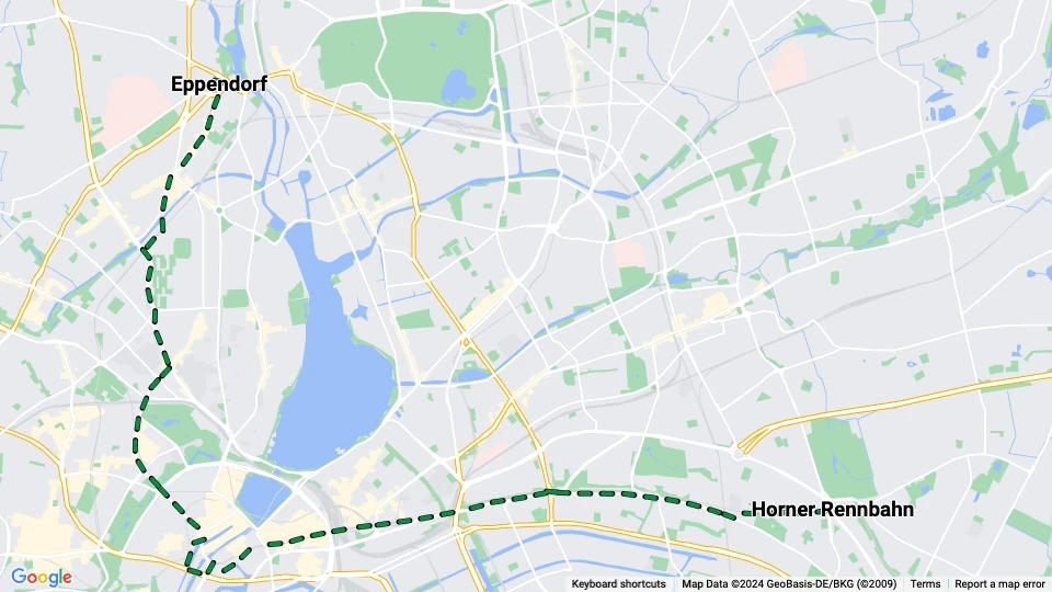 Hamburg tram line 24: Eppendorf - Horner Rennbahn route map