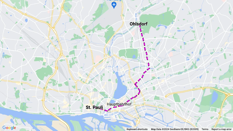 Hamburg tram line 6: Ohlsdorf - St. Pauli route map