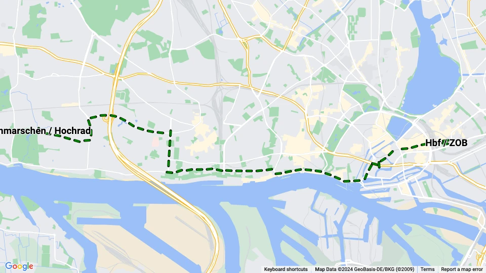 Hamburg tram line 7: Hbf / ZOB - Othmarschen / Hochrad route map