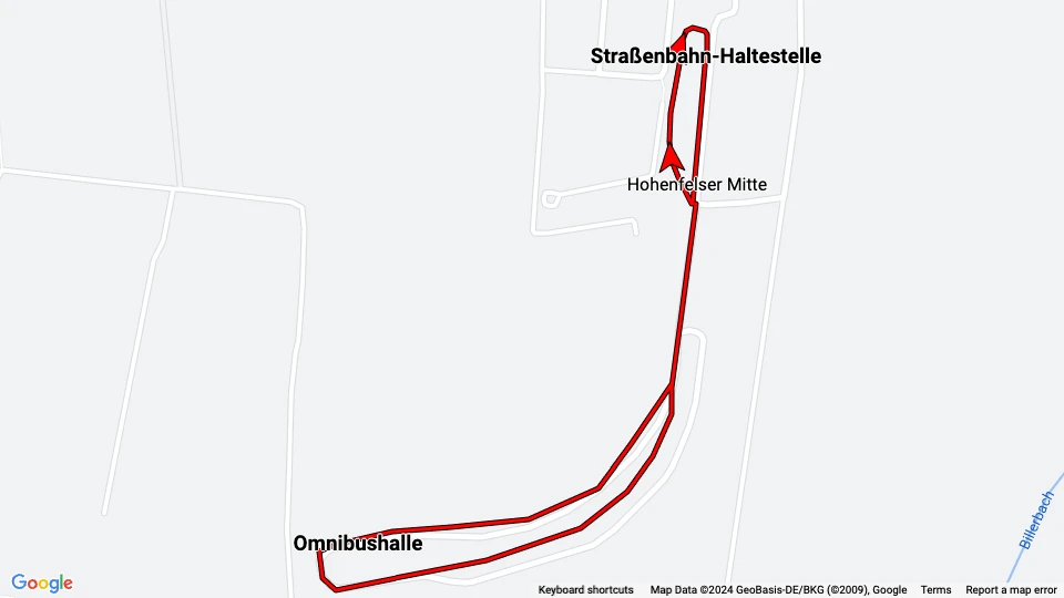 Hannover Hohenfelser Wald: Straßenbahn-Haltestelle - Omnibushalle route map