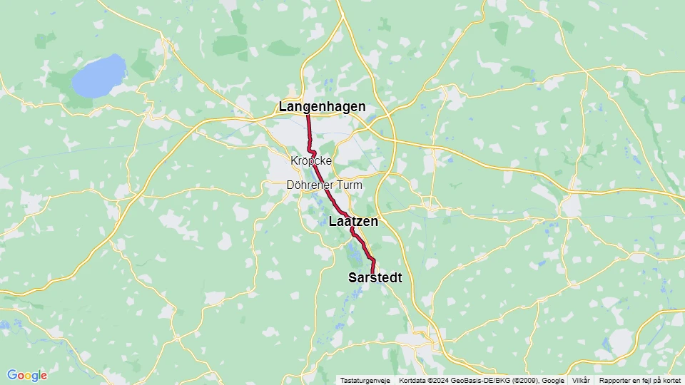 Hannover tram line 1: Langenhagen - Sarstedt route map